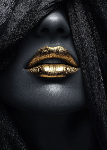 Gold Lips Black Fabric Woman Fashion Home Decor Premium Quality Poster Print Choose Your Sizes - Bella Home Decor