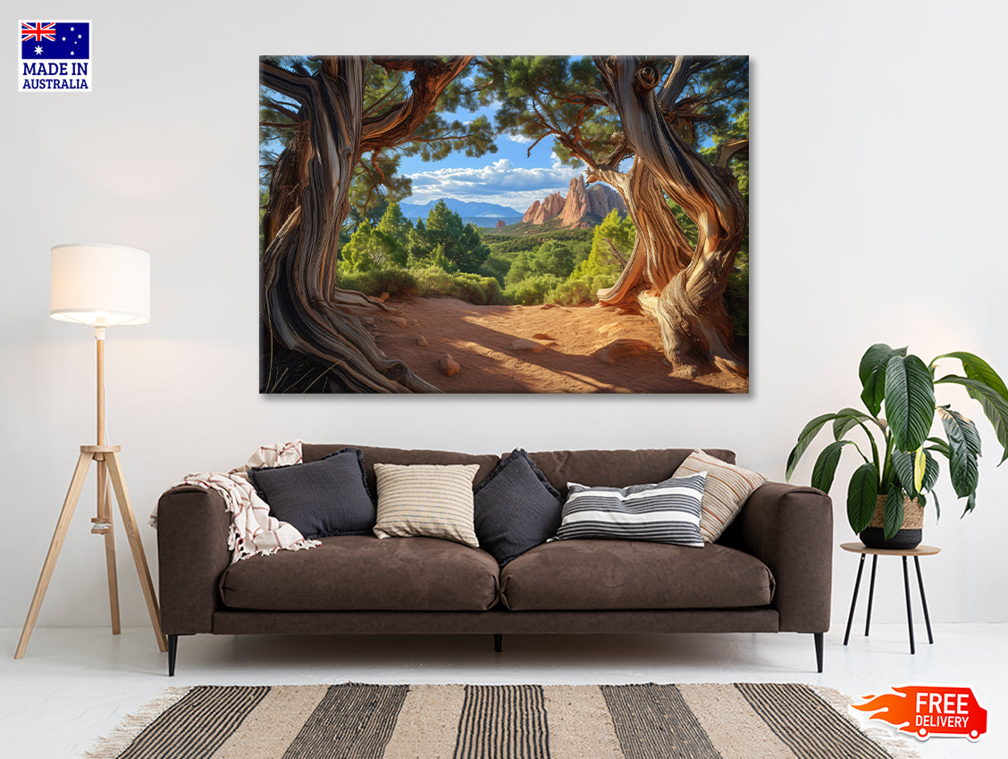Backdrops Over Ranges Tree with a Scenic Backdrop of a Mountain Range Print 100% Australian ...