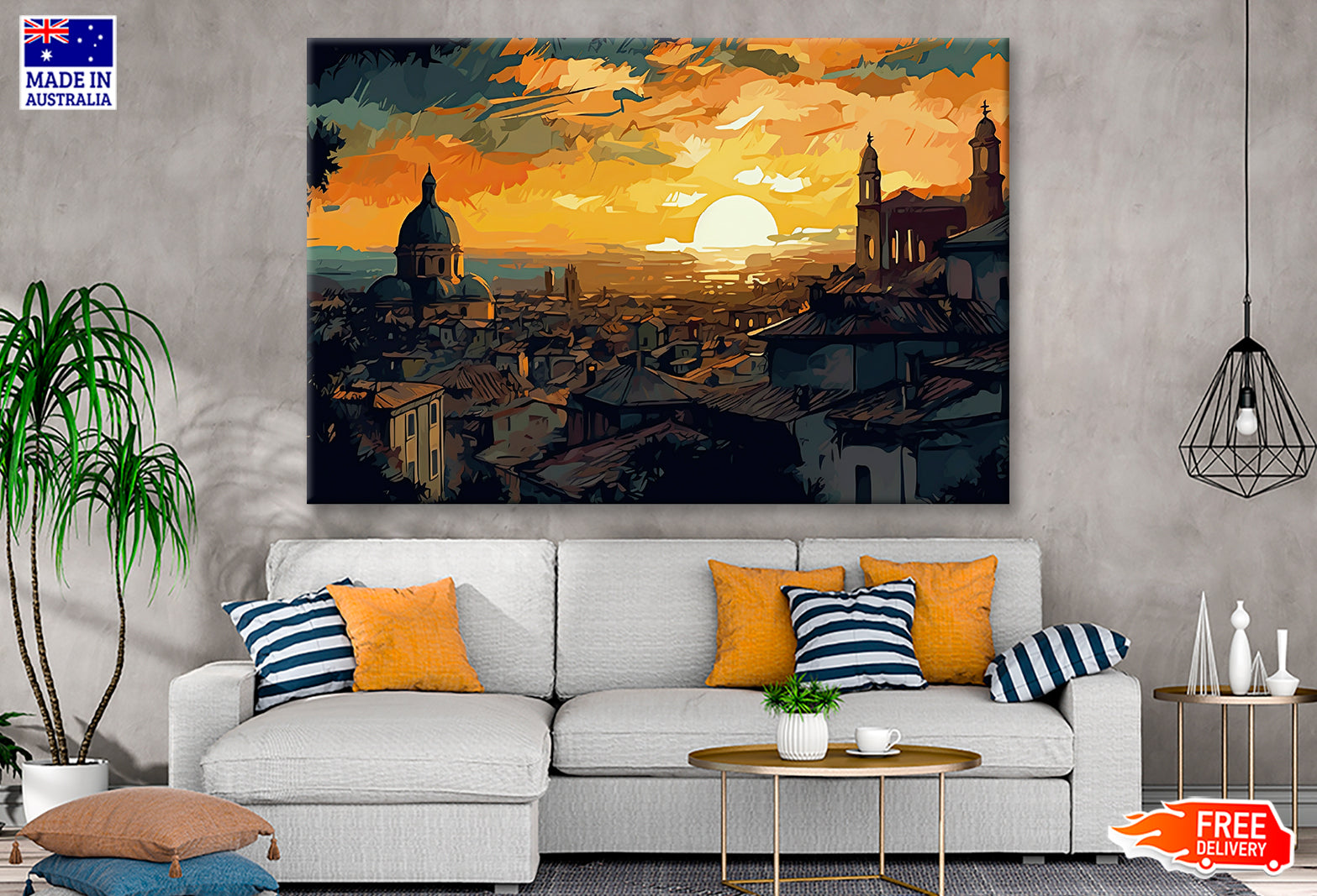 Rome City & Sunset Sky Abstract Painting Wall Art Limited Edition High Quality Print