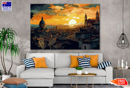 Rome City & Sunset Sky Abstract Painting Wall Art Limited Edition High Quality Print