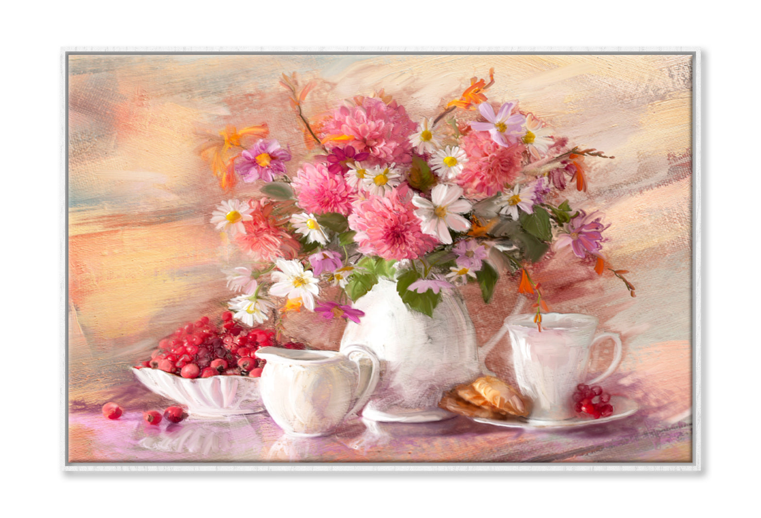 Bouquet Of Flowers Autumn In A Vase Oil Painting Wall Art Limited Edition High Quality Print Canvas Box Framed White