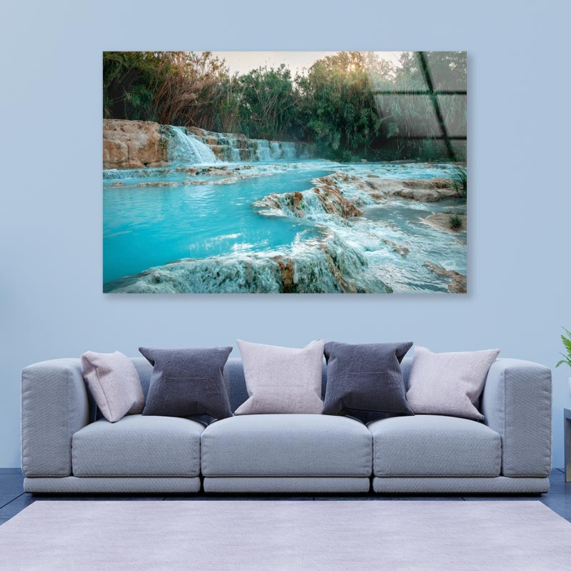 River With a Waterfall in The Middle of It Acrylic Glass Print Tempered Glass Wall Art 100% Made in Australia Ready to Hang