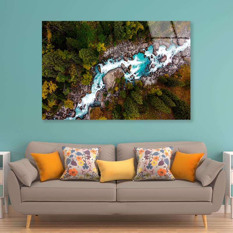 River In the Mountains, Top View  Acrylic Glass Print Tempered Glass Wall Art 100% Made in Australia Ready to Hang