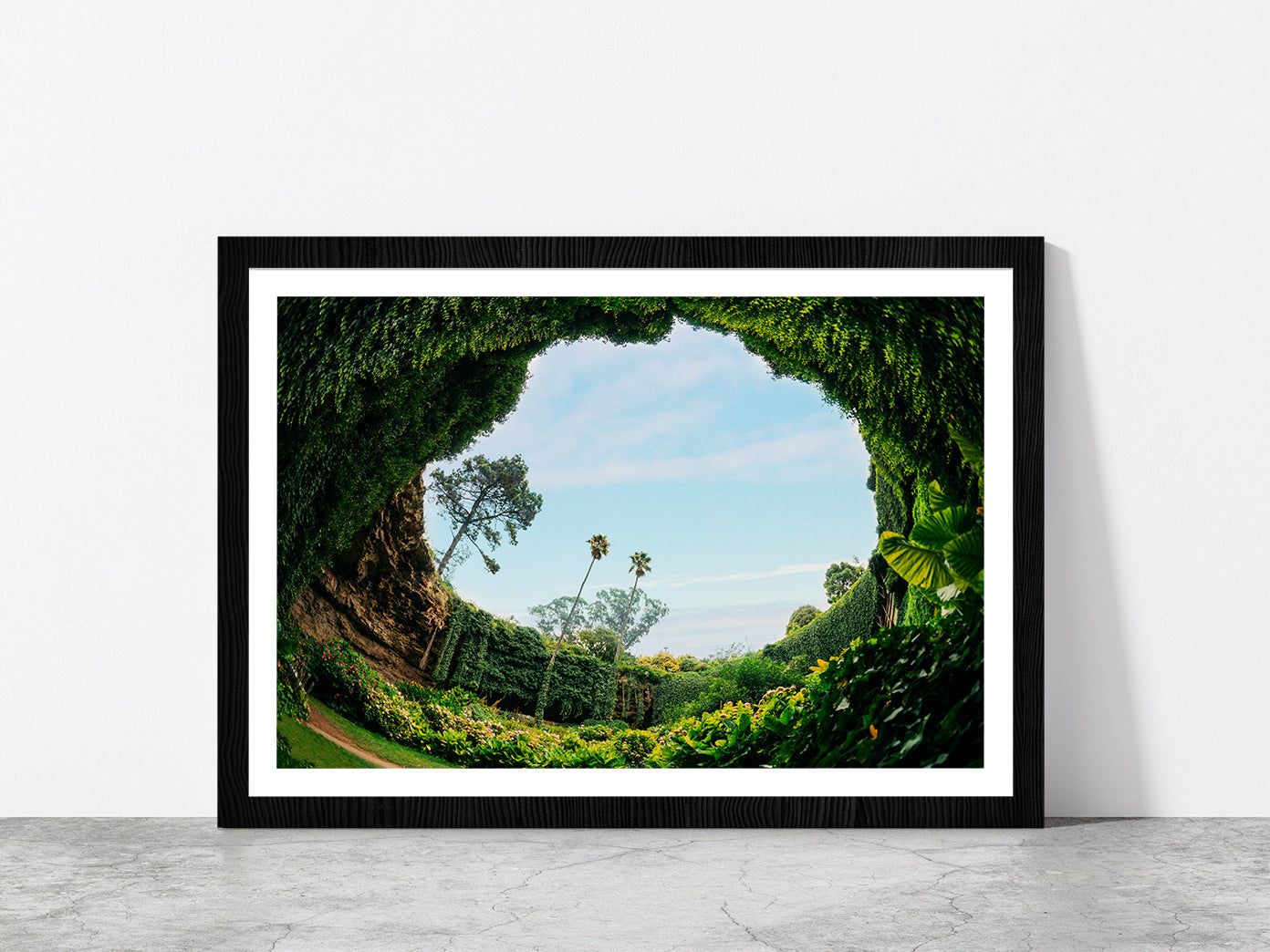 Umpherston Sinkhole In Mount Glass Framed Wall Art, Ready to Hang Quality Print With White Border Black