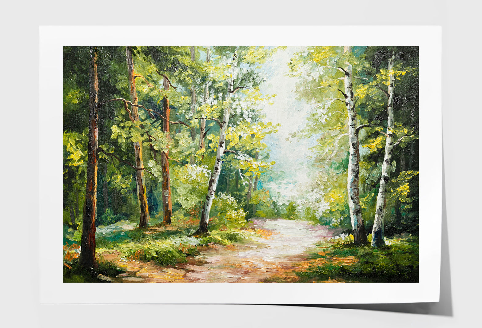 Trees On Summer Forest & Forest Road Oil Painting Wall Art Limited Edition High Quality Print Unframed Roll Canvas None