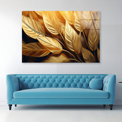 Close-Up of Vibrant Golden Leaves Acrylic Glass Print Tempered Glass Wall Art 100% Made in Australia Ready to Hang