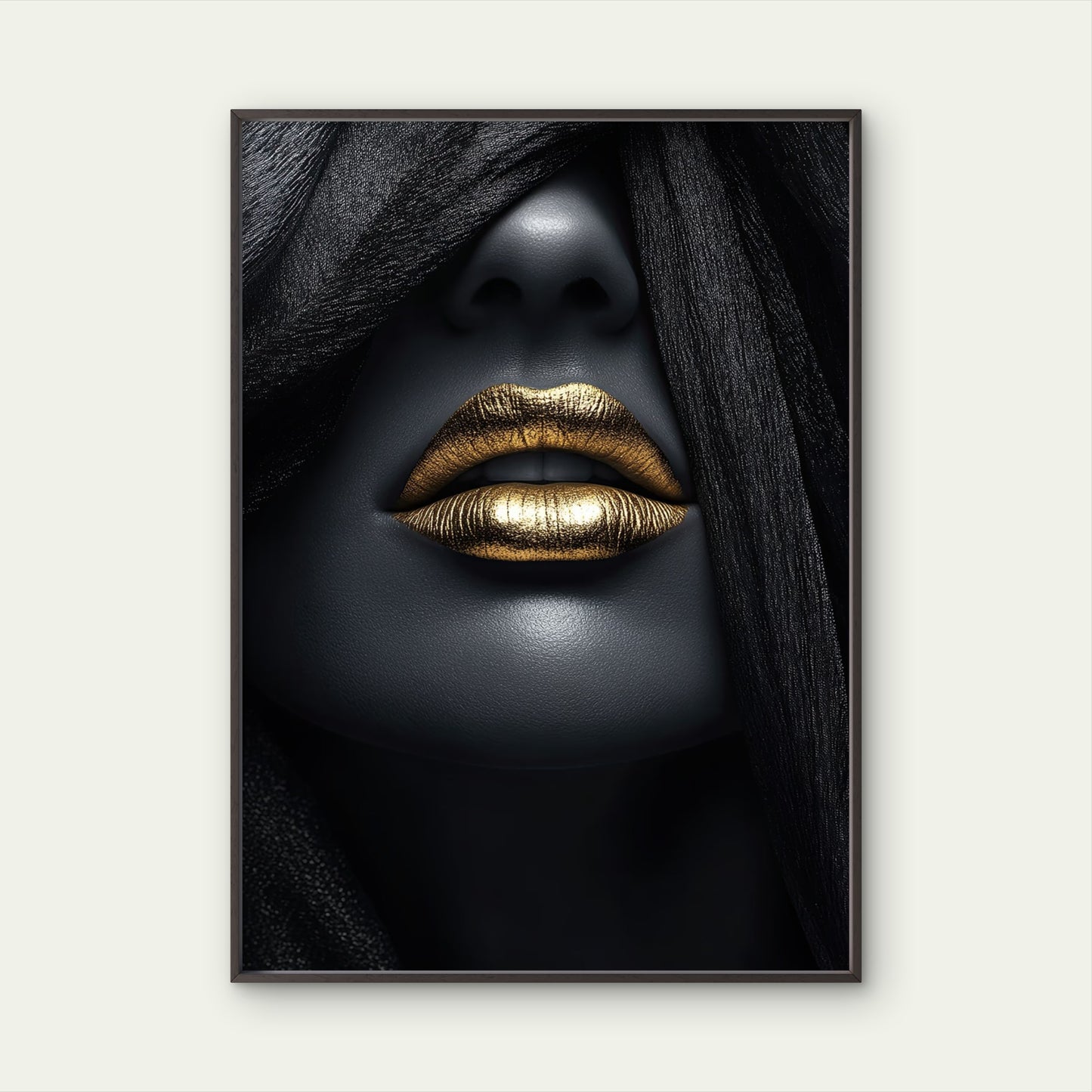 Gold Lips Black Fabric Woman Fashion Home Decor Premium Quality Poster Print Choose Your Sizes - Bella Home Decor