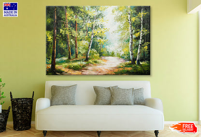 Trees On Summer Forest & Forest Road Oil Painting Wall Art Limited Edition High Quality Print