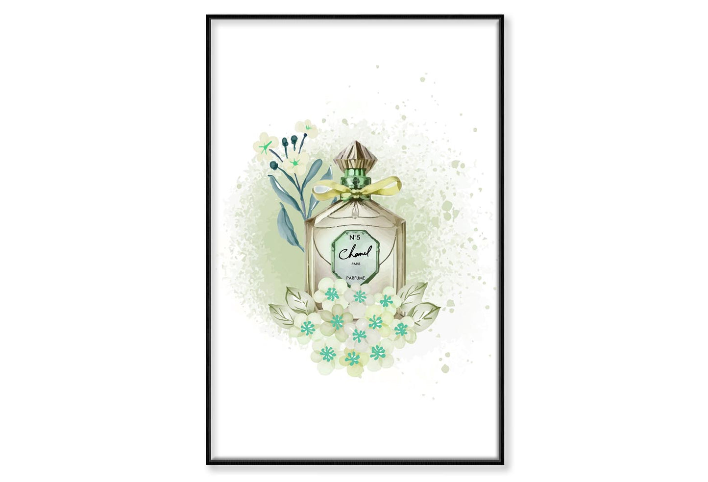 Green Color Perfume Wall Art Limited Edition High Quality Print Canvas Box Framed Black