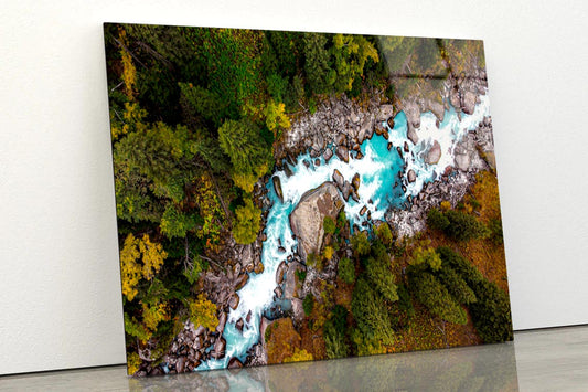 River In the Mountains, Top View  Acrylic Glass Print Tempered Glass Wall Art 100% Made in Australia Ready to Hang