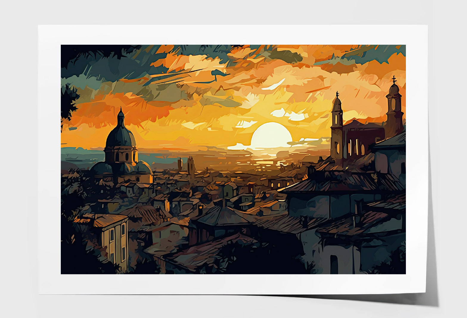 Rome City & Sunset Sky Abstract Painting Wall Art Limited Edition High Quality Print Unframed Roll Canvas None