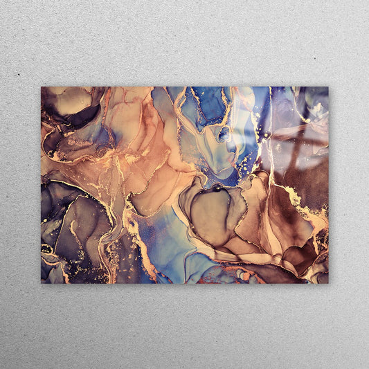 Brown & Blue Marble Wall Art Acrylic Glass Print Tempered Glass Wall Art 100% Made in Australia Ready to Hang