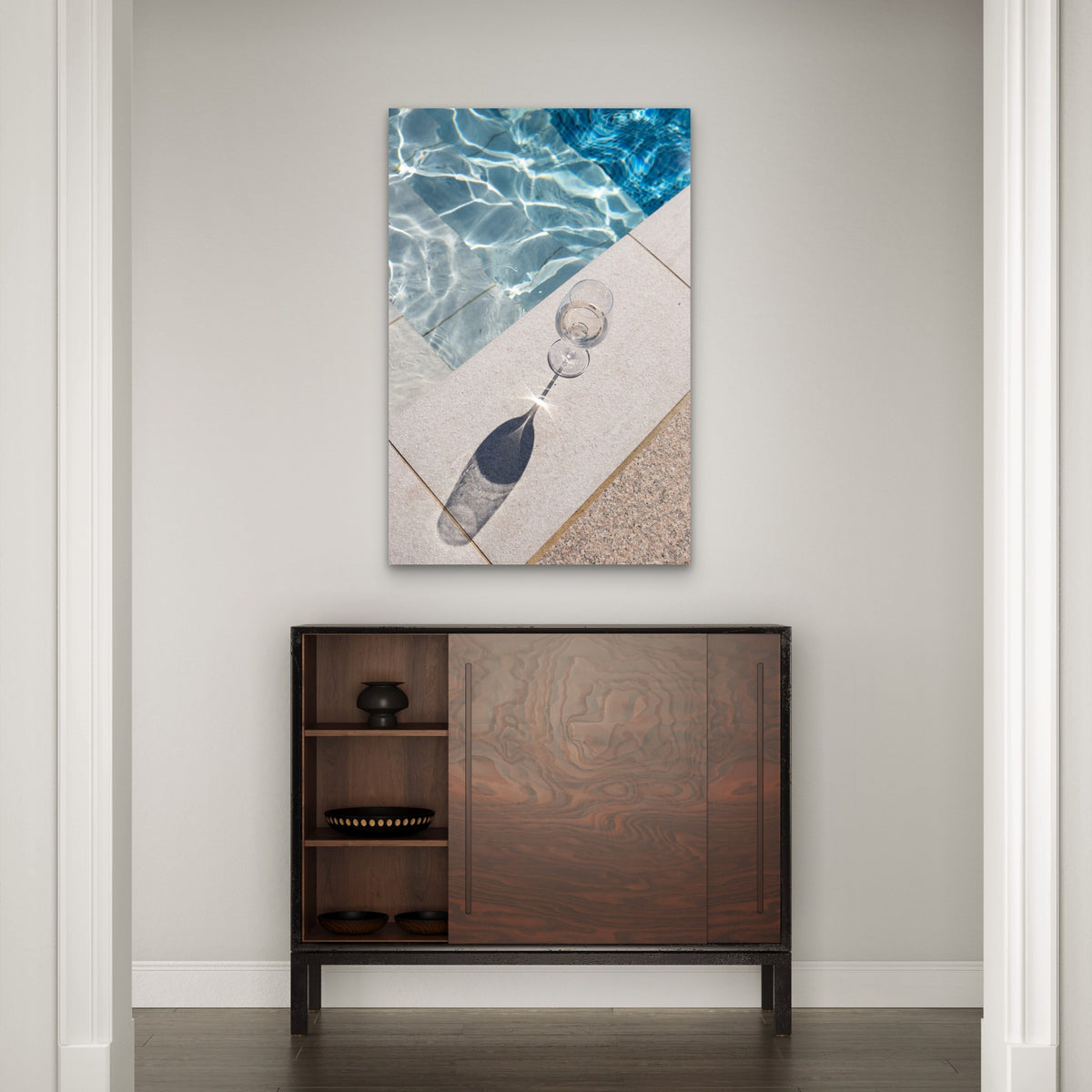 White Wine Glass Luxury Pool 60x90cm Metal Print Ready to Hang