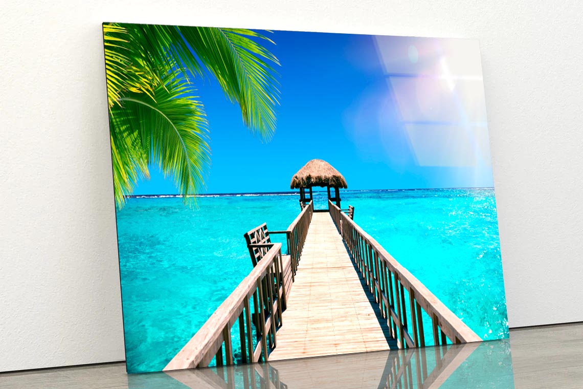 Traditional Boat Jetty in A Luxury Resort of Maldives Acrylic Glass Print Tempered Glass Wall Art 100% Made in Australia Ready to Hang