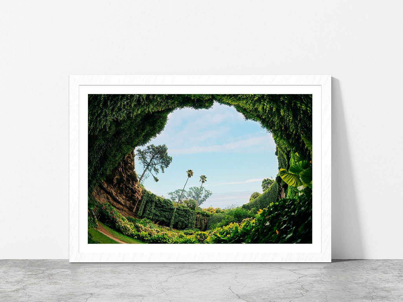 Umpherston Sinkhole In Mount Glass Framed Wall Art, Ready to Hang Quality Print With White Border White