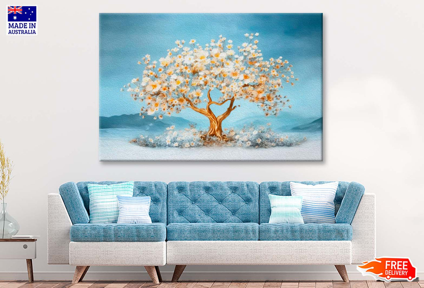 White Flower With Big Tree Oil Paint Wall Art Limited Edition High Quality Print