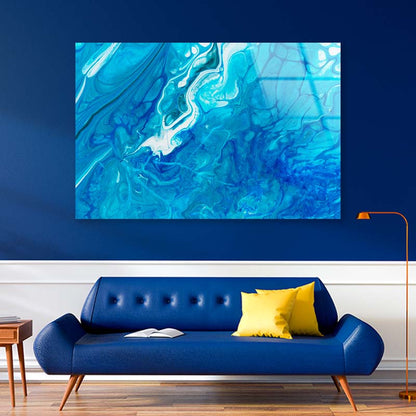 Blue White Liquid Acrylic Glass Print Tempered Glass Wall Art 100% Made in Australia Ready to Hang