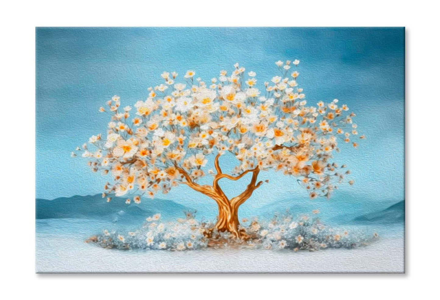 White Flower With Big Tree Oil Paint Wall Art Limited Edition High Quality Print