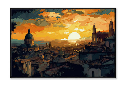 Rome City & Sunset Sky Abstract Painting Wall Art Limited Edition High Quality Print Canvas Box Framed Black