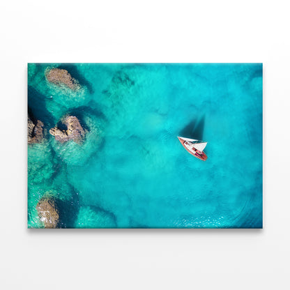 Yacht on Sea with Turquoise Water Wall Art Decor 100% Australian Made