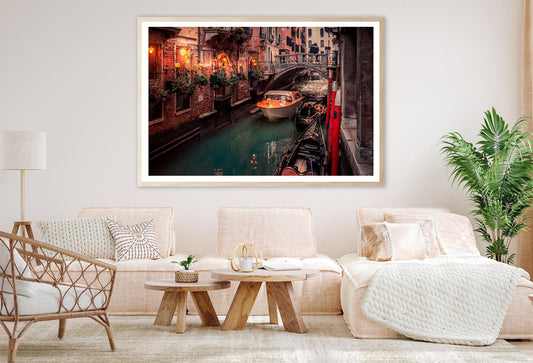 Canal With a Boat in It and A Bridge Home Decor Premium Quality Poster Print Choose Your Sizes