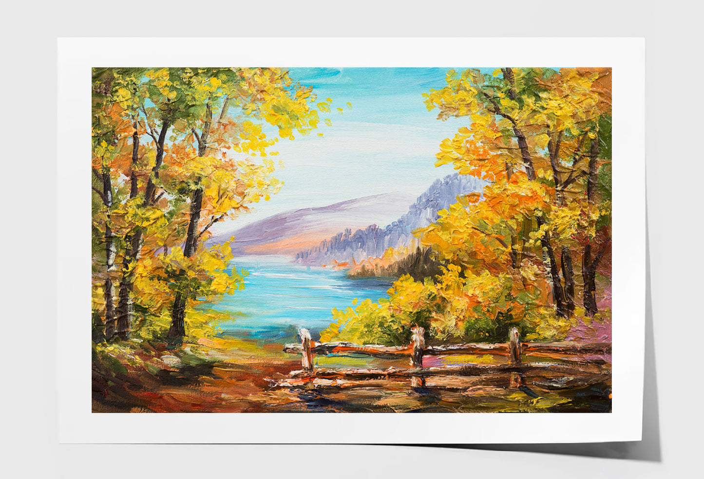 Autumn Forest & Mountain Lake Watercolor Painting Wall Art Limited Edition High Quality Print Unframed Roll Canvas None