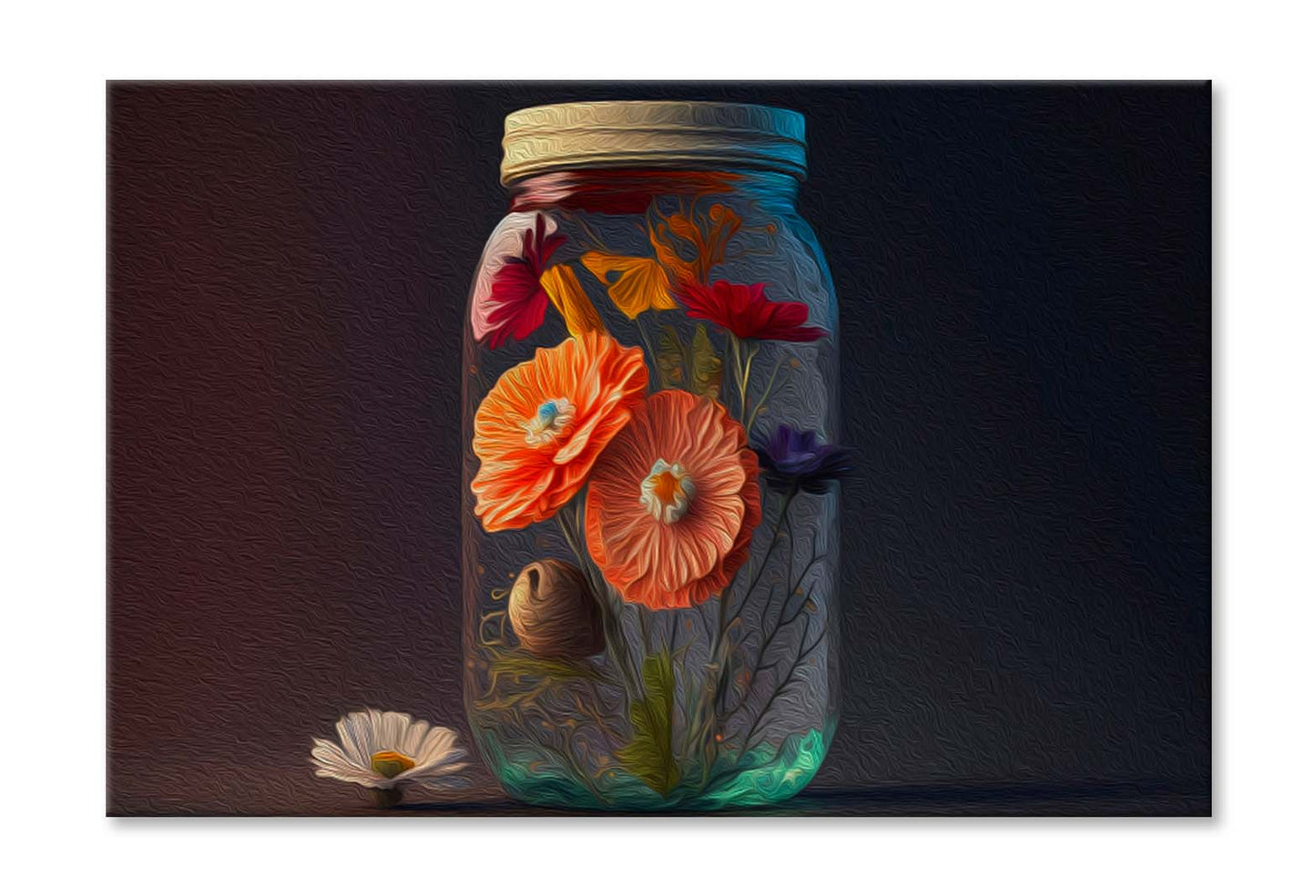 Flowers in Jar, Beautiful Bouquet on Table Wall Art Limited Edition High Quality Print