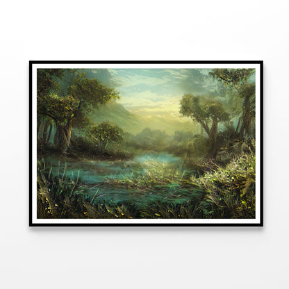 A River Surrounded By Trees and Plants Painting Home Decor Premium Quality Poster Print Choose Your Sizes