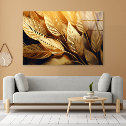 Close-Up of Vibrant Golden Leaves Acrylic Glass Print Tempered Glass Wall Art 100% Made in Australia Ready to Hang