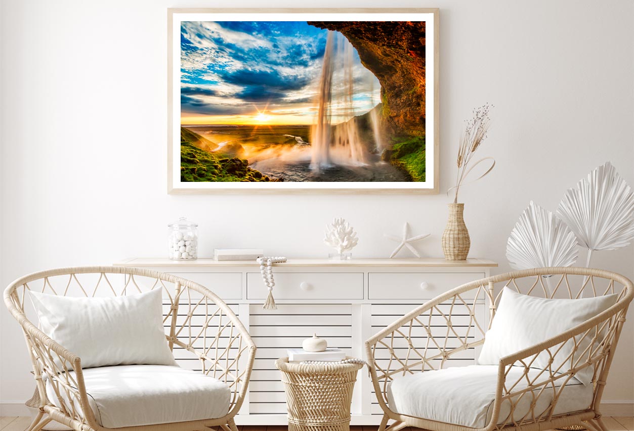 Seljalandfoss Waterfall At Sunset in Hdr, Iceland Home Decor Premium Quality Poster Print Choose Your Sizes