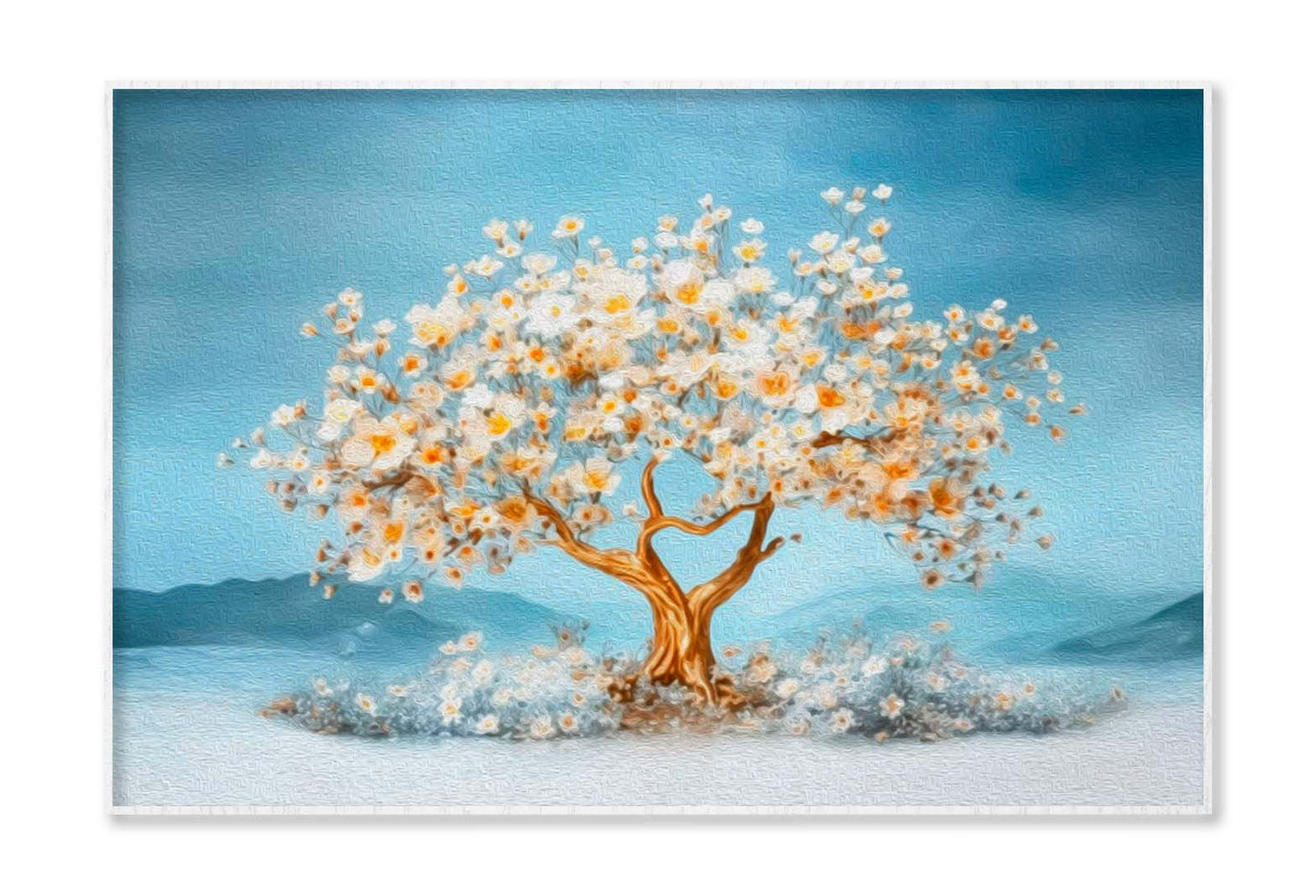 White Flower With Big Tree Oil Paint Wall Art Limited Edition High Quality Print