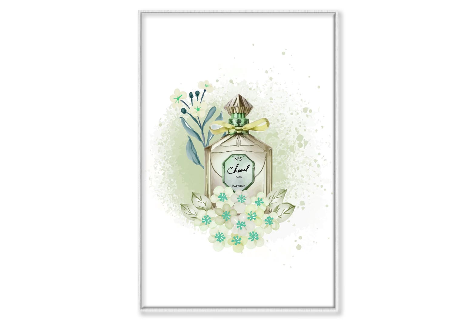 Green Color Perfume Wall Art Limited Edition High Quality Print Canvas Box Framed White