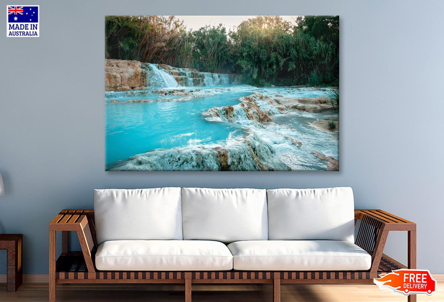 River With a Waterfall in The Middle of It Wall Art Decor 100% Australian Made