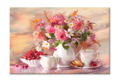 Bouquet Of Flowers Autumn In A Vase Oil Painting Wall Art Limited Edition High Quality Print Stretched Canvas None