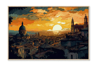 Rome City & Sunset Sky Abstract Painting Wall Art Limited Edition High Quality Print Canvas Box Framed Natural