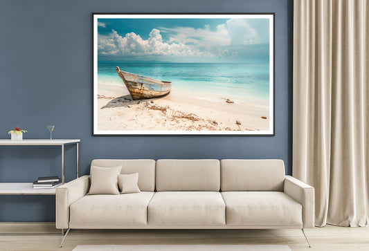 Boat Sits On the Golden Sand of a Beach Home Decor Premium Quality Poster Print Choose Your Sizes