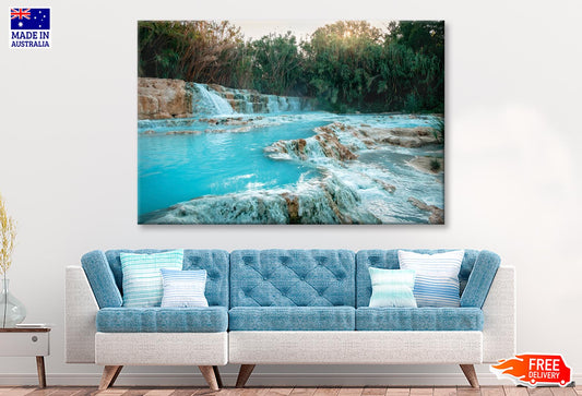 River With a Waterfall in The Middle of It Wall Art Decor 100% Australian Made