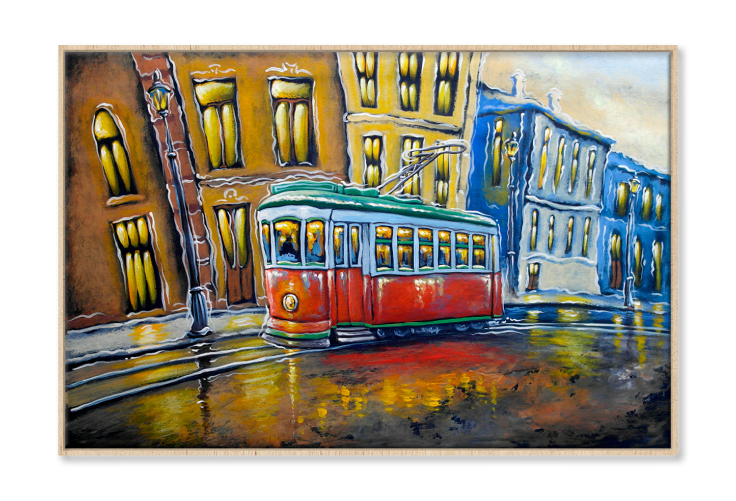 Old Tram City Oil Painting Wall Art Limited Edition High Quality Print Canvas Box Framed Natural