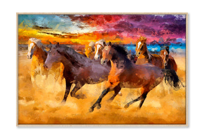 Artistic Drawing Of A Herd Of Horses Oil Painting Wall Art Limited Edition High Quality Print Canvas Box Framed Natural