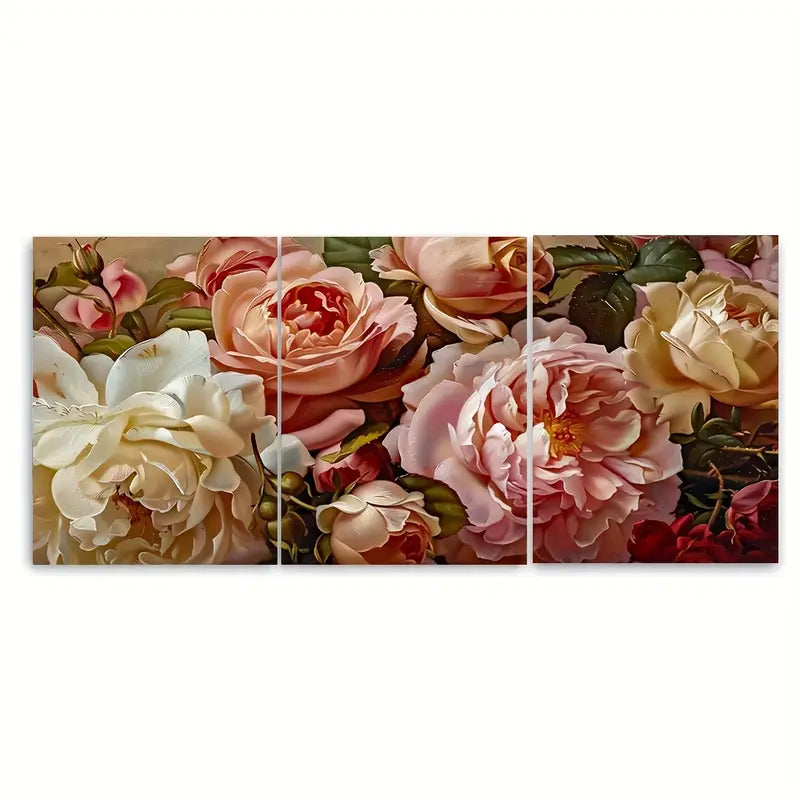 3pcs Elegant Peonies Garden Vintage Metal Print Ready to Hang Art