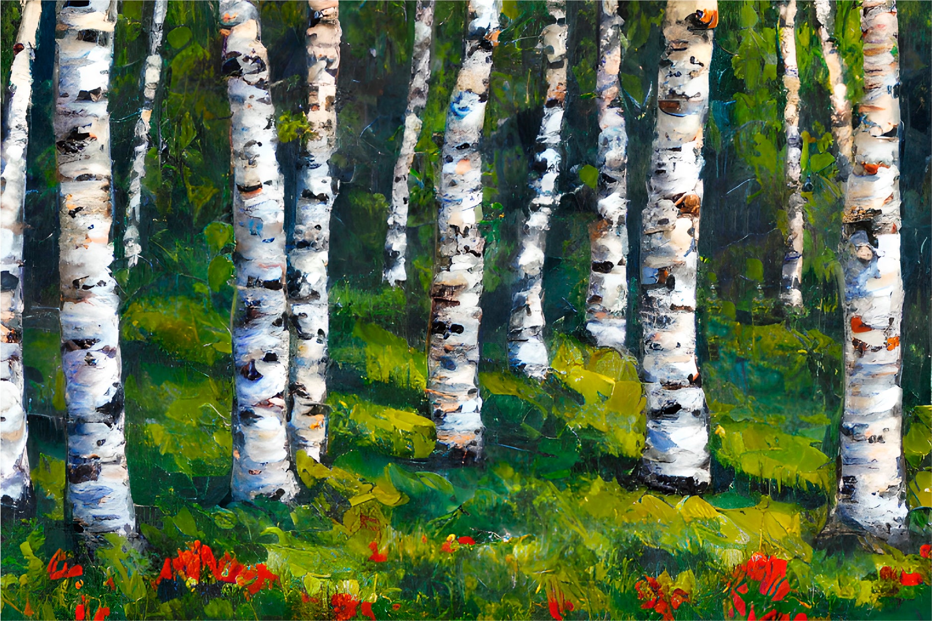 Birch Forest In Spring Glass Framed Wall Art, Ready to Hang Quality Print