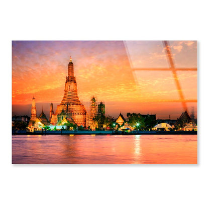 Wat Arun In Sunset at Bangkok, Thailand  Acrylic Glass Print Tempered Glass Wall Art 100% Made in Australia Ready to Hang