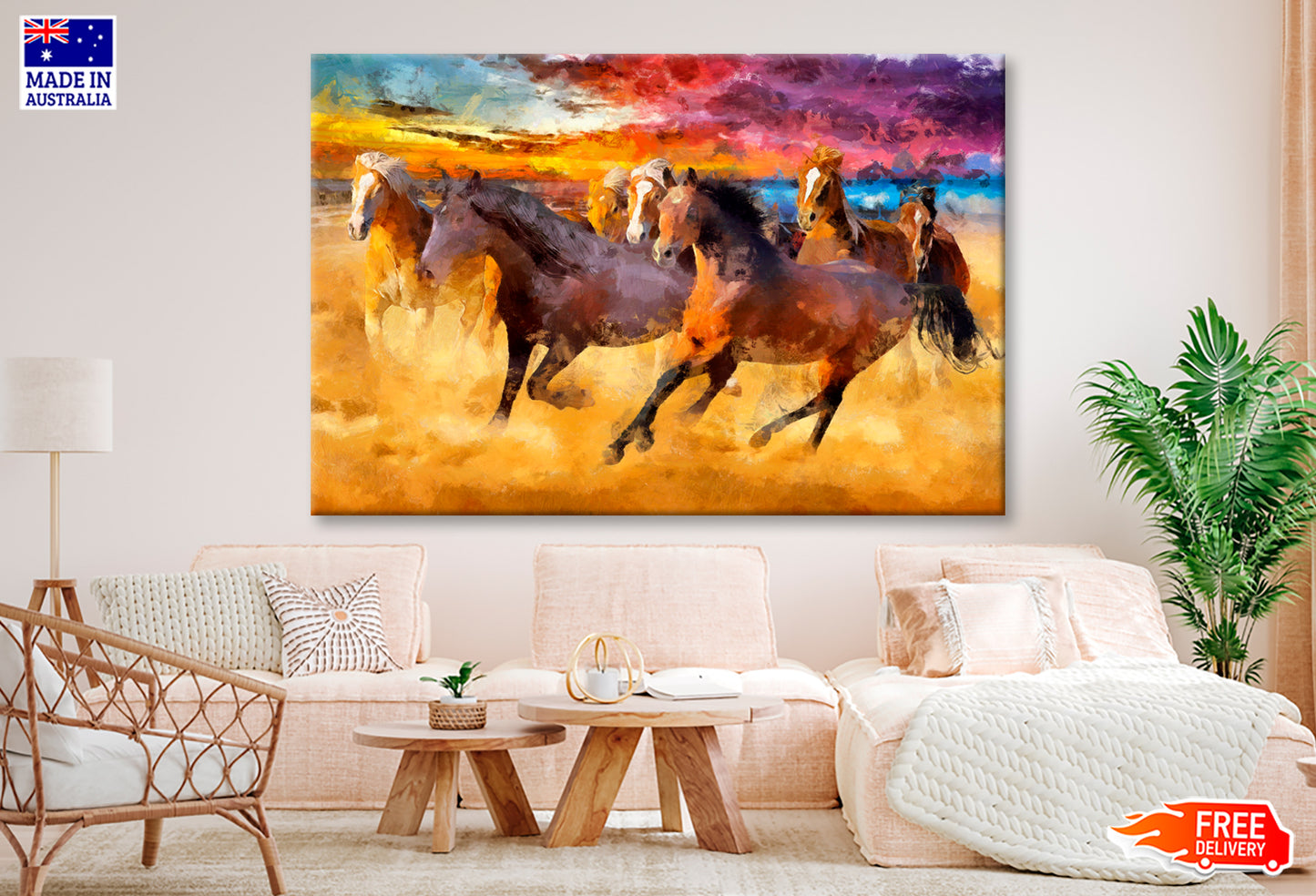 Artistic Drawing Of A Herd Of Horses Oil Painting Wall Art Limited Edition High Quality Print