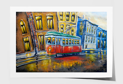 Old Tram City Oil Painting Wall Art Limited Edition High Quality Print Unframed Roll Canvas None