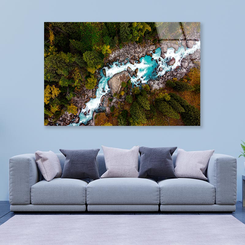 River In the Mountains, Top View  Acrylic Glass Print Tempered Glass Wall Art 100% Made in Australia Ready to Hang