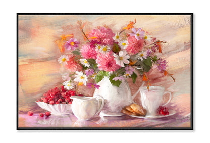 Bouquet Of Flowers Autumn In A Vase Oil Painting Wall Art Limited Edition High Quality Print Canvas Box Framed Black