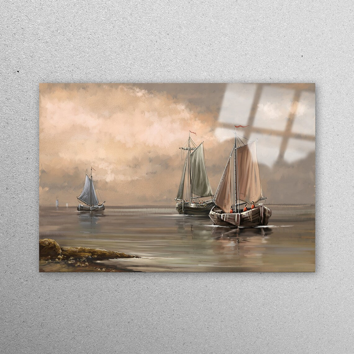 Sea Old Boat Painting Acrylic Glass Print Tempered Glass Wall Art 100% Made in Australia Ready to Hang