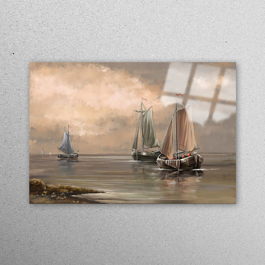 Sea Old Boat Painting Acrylic Glass Print Tempered Glass Wall Art 100% Made in Australia Ready to Hang