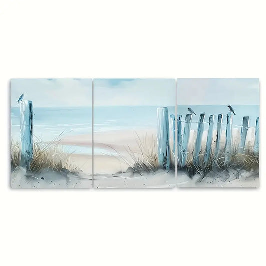 3pcs Blue Ocean Beach Coastal Seascape Metal Print Ready to Hang Art