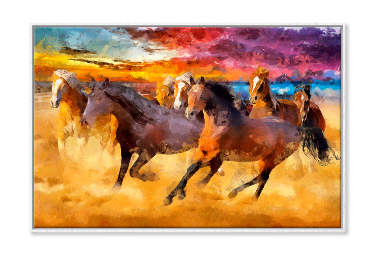 Artistic Drawing Of A Herd Of Horses Oil Painting Wall Art Limited Edition High Quality Print Canvas Box Framed White